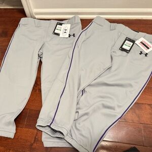 Under Armour Kids Light Gray Joggers with Purple Trim